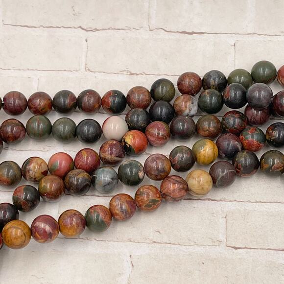 Picasso Jasper Beads 10mm Round Jewelry Making Red Creek Jasper Strand - Picture 1 of 2